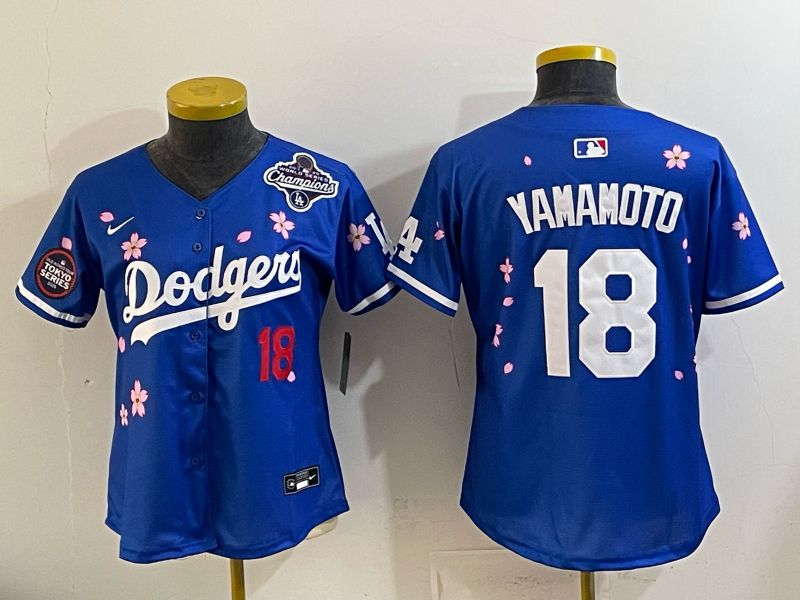 Women Los Angeles Dodgers #18 Yamamoto Blue Sakura Edition 2026 Nike MLB Jersey 005->women mlb jersey->Women Jersey